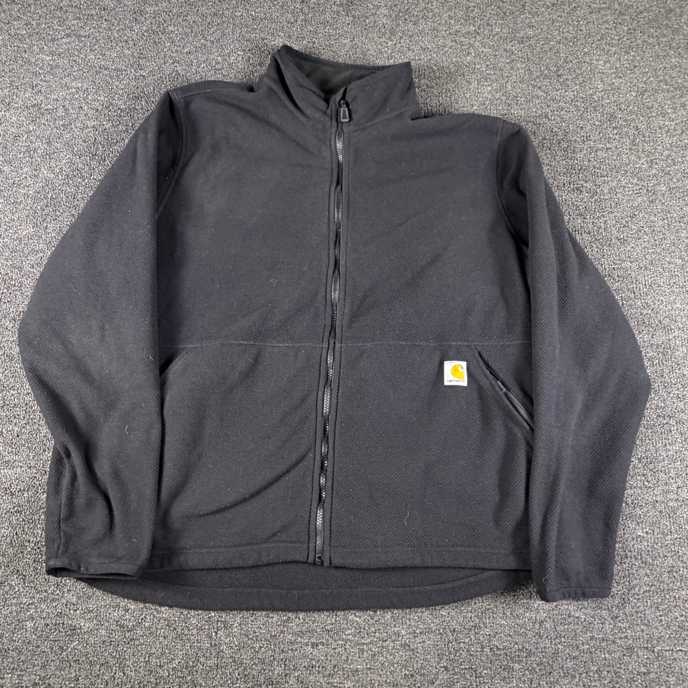 Carhartt Jacket Mens XL OJ6416-M Black Relaxed Fit Grid Fleece Full Zip EUC